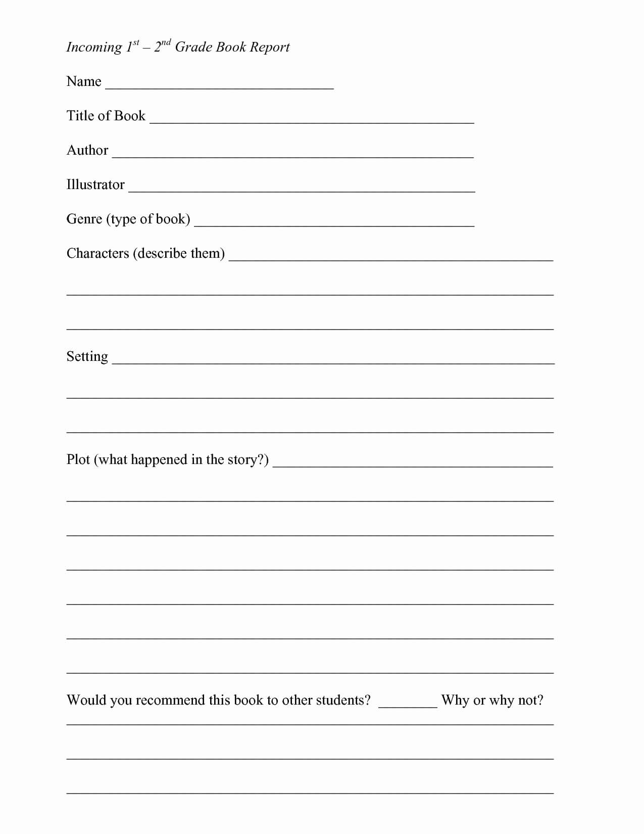 Fiction Book Report Template 6Th Grade For 7Th Graders Pdf Intended For 2Nd Grade Book Report Template