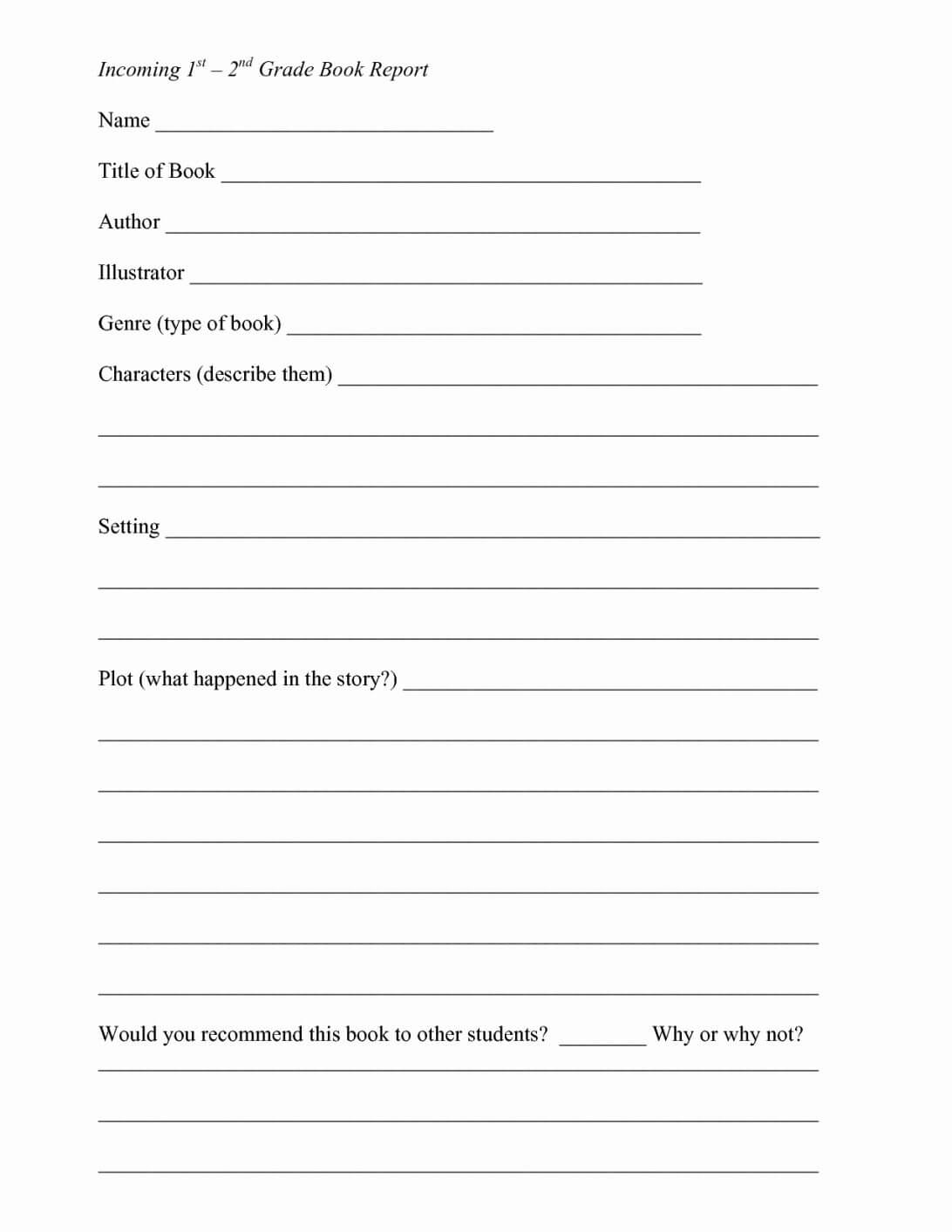 Fiction Book Report Template 6Th Grade For 7Th Graders Pdf With Regard To Book Report Template 2Nd Grade