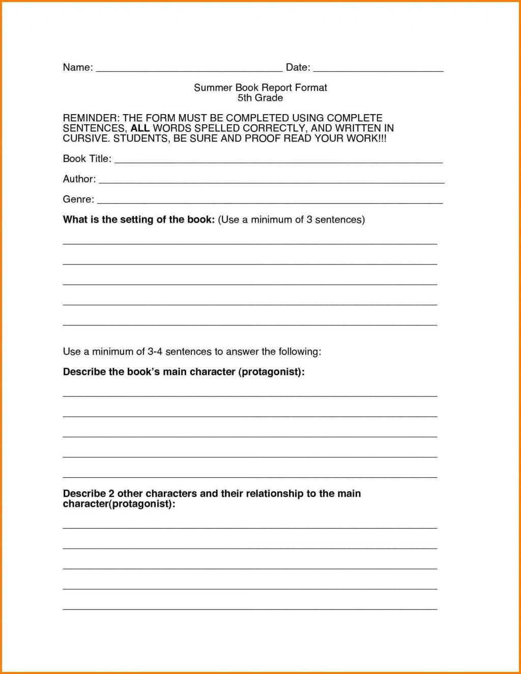 Fiction Book Report Template Free Download Form 3Rd Grade Pertaining To Book Report Template 4Th Grade