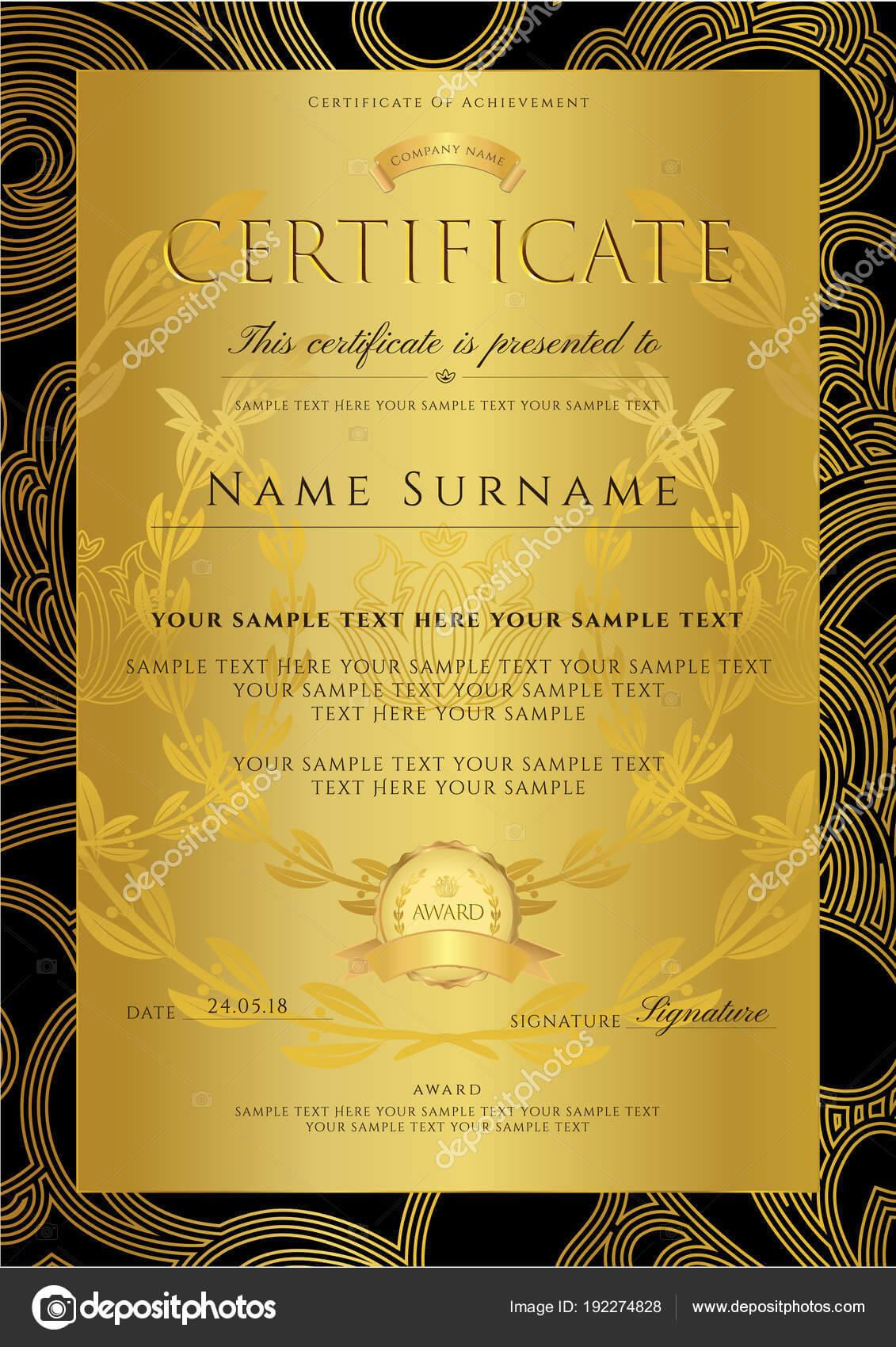 Filigree Scroll Template | Certificate Diploma Golden Design Pertaining To Certificate Scroll Template