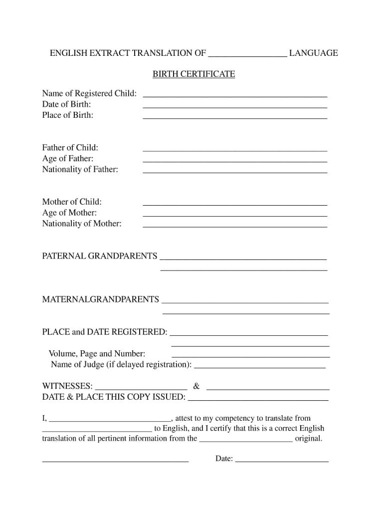 Fillable Birth Certificate Template For Translation - Fill Intended For Birth Certificate Translation Template English To Spanish