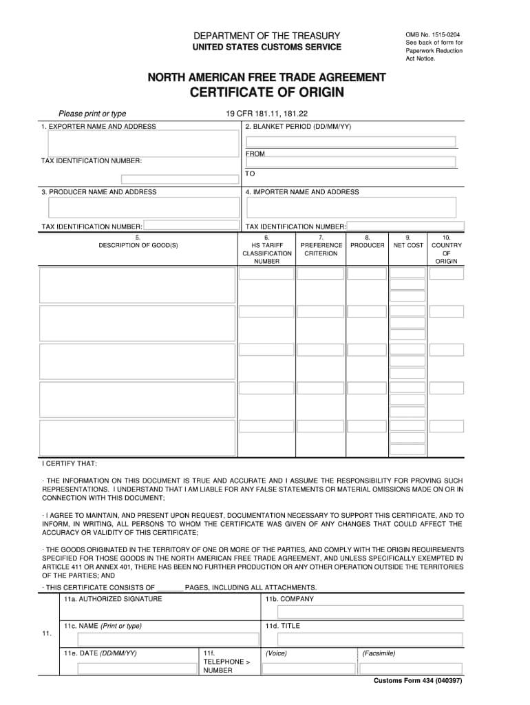 Fillable Nafta Certificate Of Origin – Fill Online Intended For Certificate Of Origin Form Template