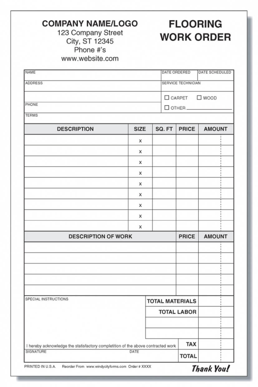 Flooring Work Order/invoice – Worksheet Template With Regard To Carpet Installation Invoice Template