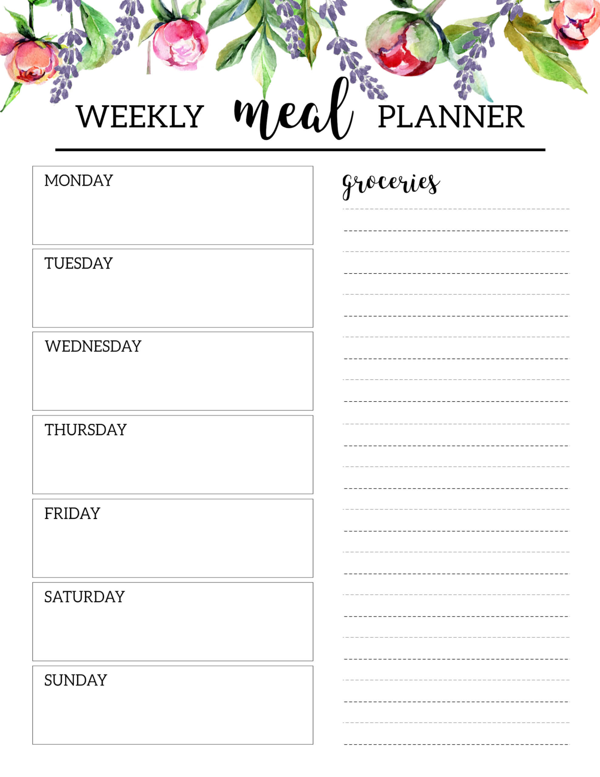 Floral Free Printable Meal Planner Template – Paper Trail Design In Camping Menu Planner Template