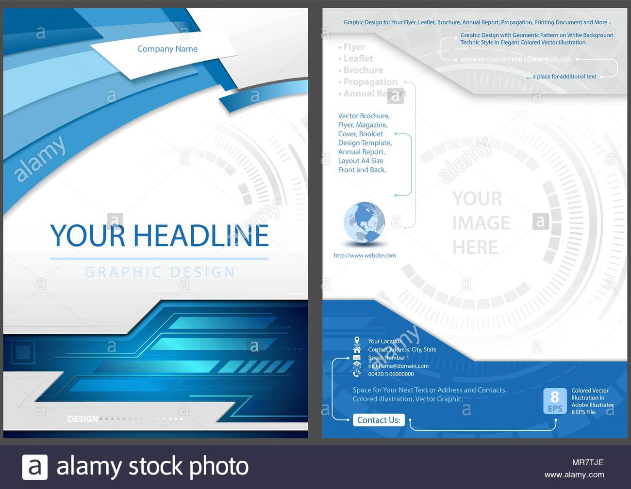 Flyer Template In Blue Tech Style Stock Vector Art Pertaining To Adobe Illustrator Flyer Template