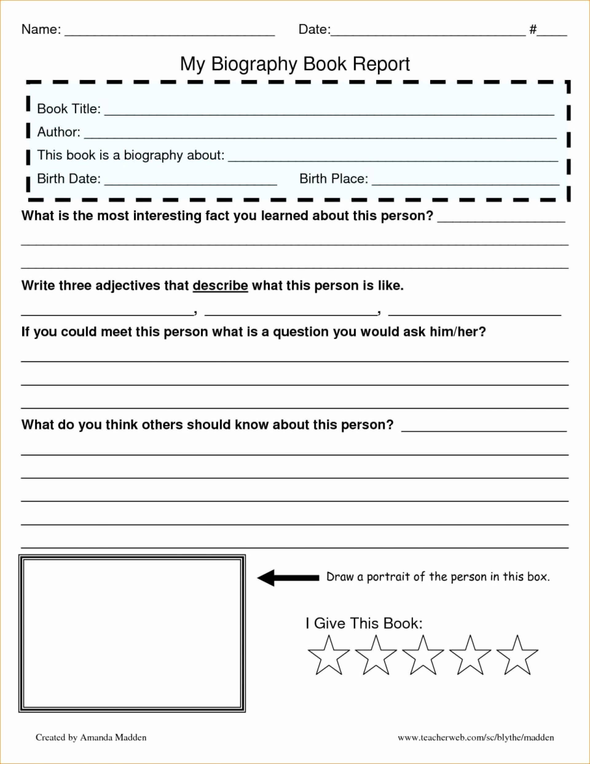 Formidable Biography Book Report Template Ideas 6Th Grade Intended For Book Report Template Middle School