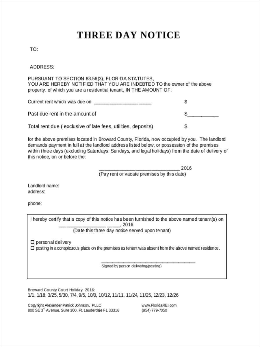 Free 6+ 3 Day Notice Forms In Ms Word | Pdf Pertaining To 3 Day Eviction Notice Template