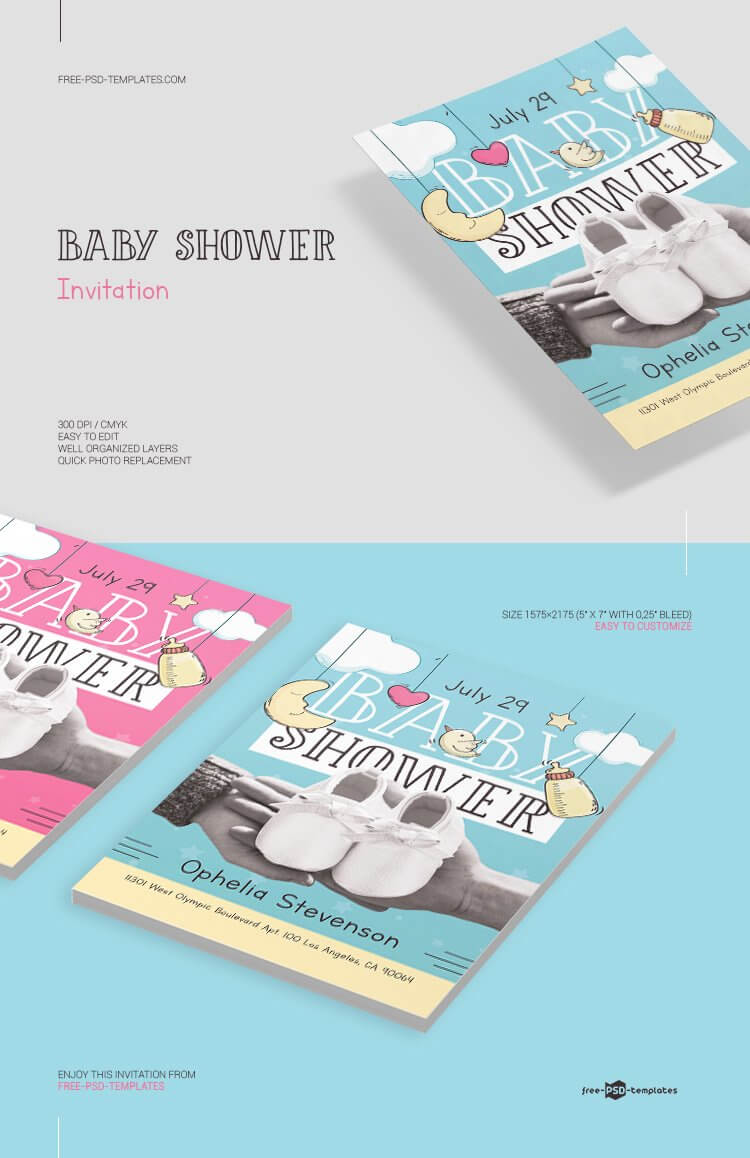 Free Baby Shower Invitation In Psd | Free Psd Templates For Baby Shower Flyer Template