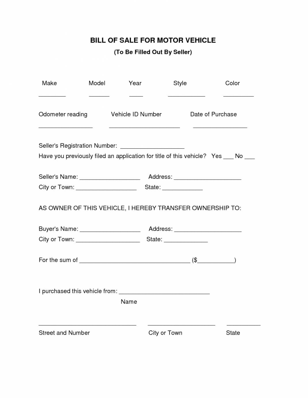 Free Bill Of Sale Template For Car Pdf Vehicle Printable Intended For Bill Of Sale Texas Template