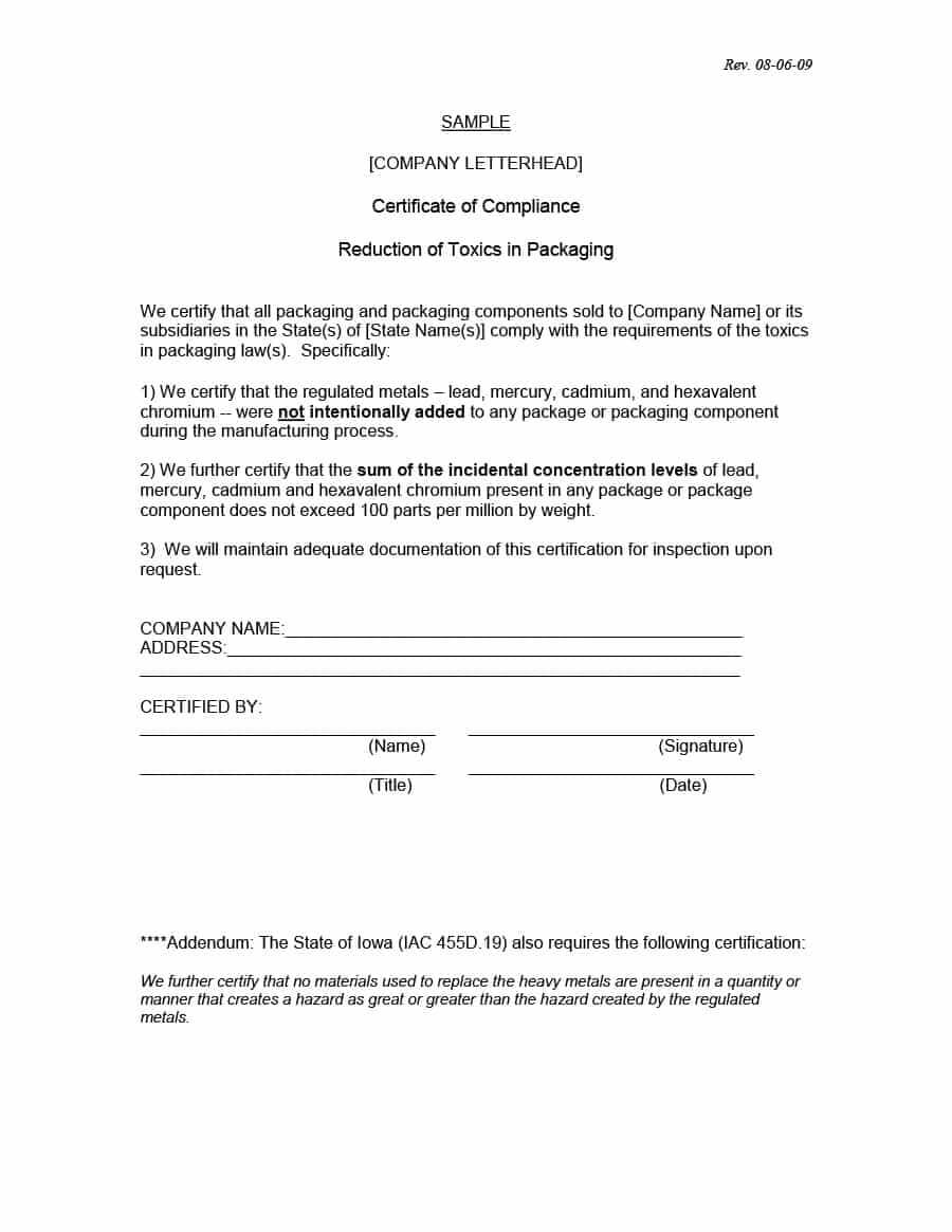 Free Certificate Of Conformance Templates Forms Liance Form For Certificate Of Conformance Template Free