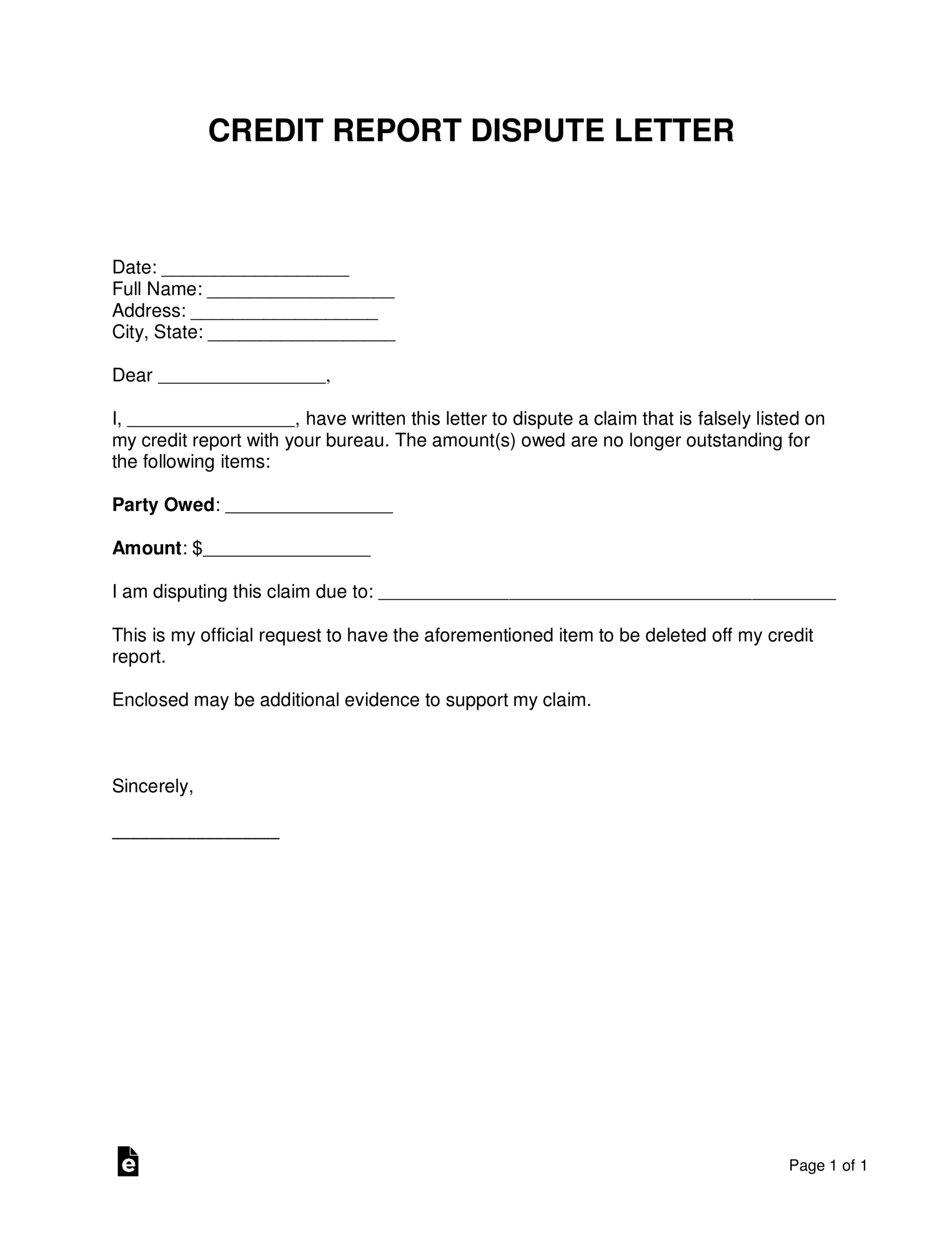 Free Credit Report Dispute Letter Template – Sample – Word For 609 Dispute Letter Template