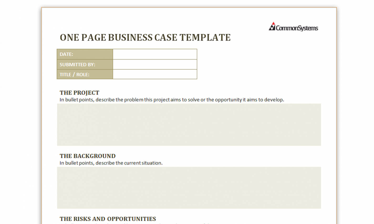 Free Download – One Page Business Case Template | Common Systems Within Business Case One Page Template