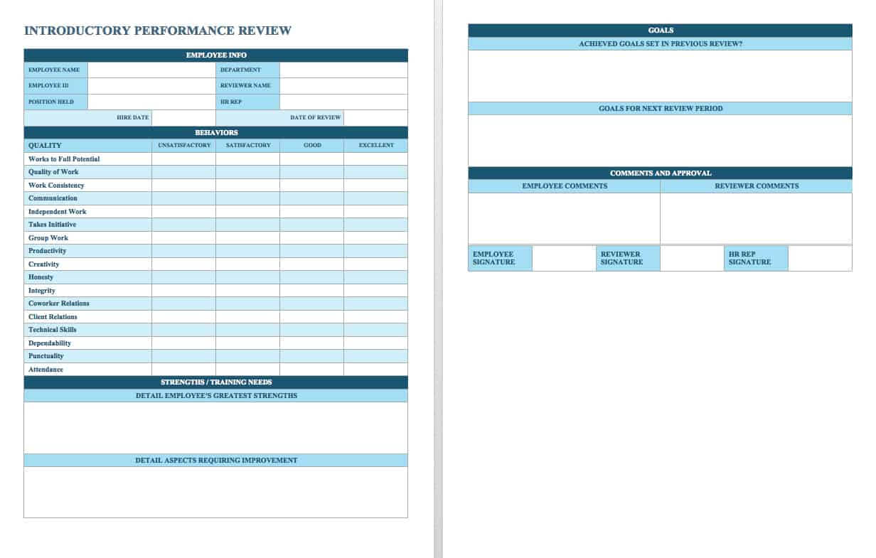 Free Employee Performance Review Templates | Smartsheet In 90 Day Review Template