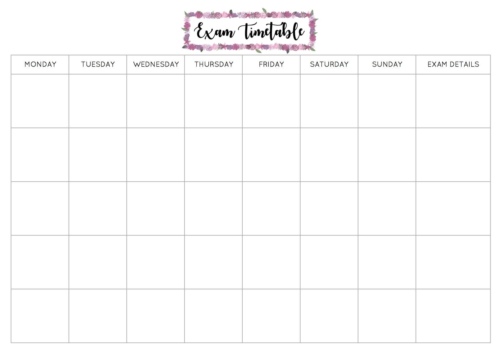 Free Exam Timetable Printable – Emily Studies Within Blank Revision Timetable Template