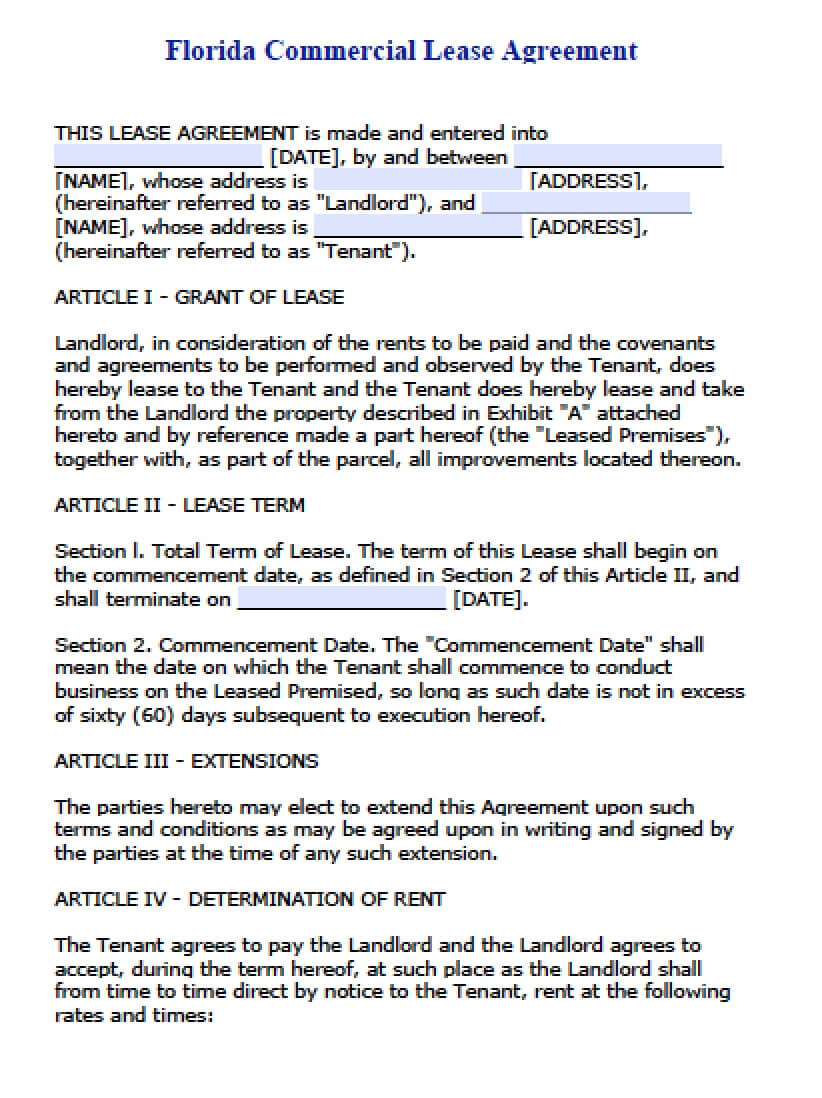 Free Florida Commercial Lease Agreement Template | Pdf Regarding Business Lease Agreement Template Free