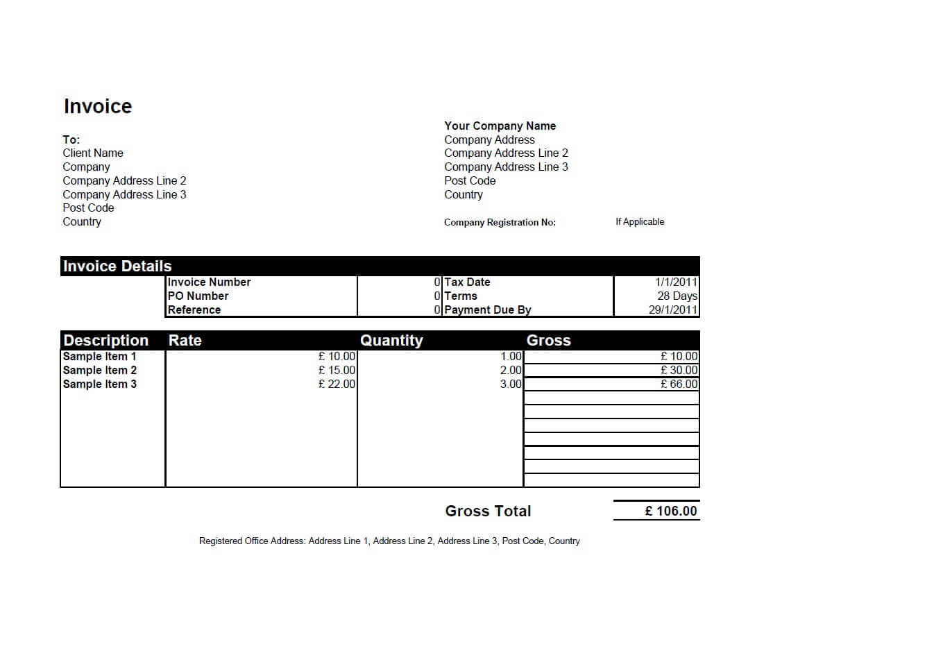 Free Invoice Templates For Word, Excel, Open Office Intended For Business Invoice Template Uk