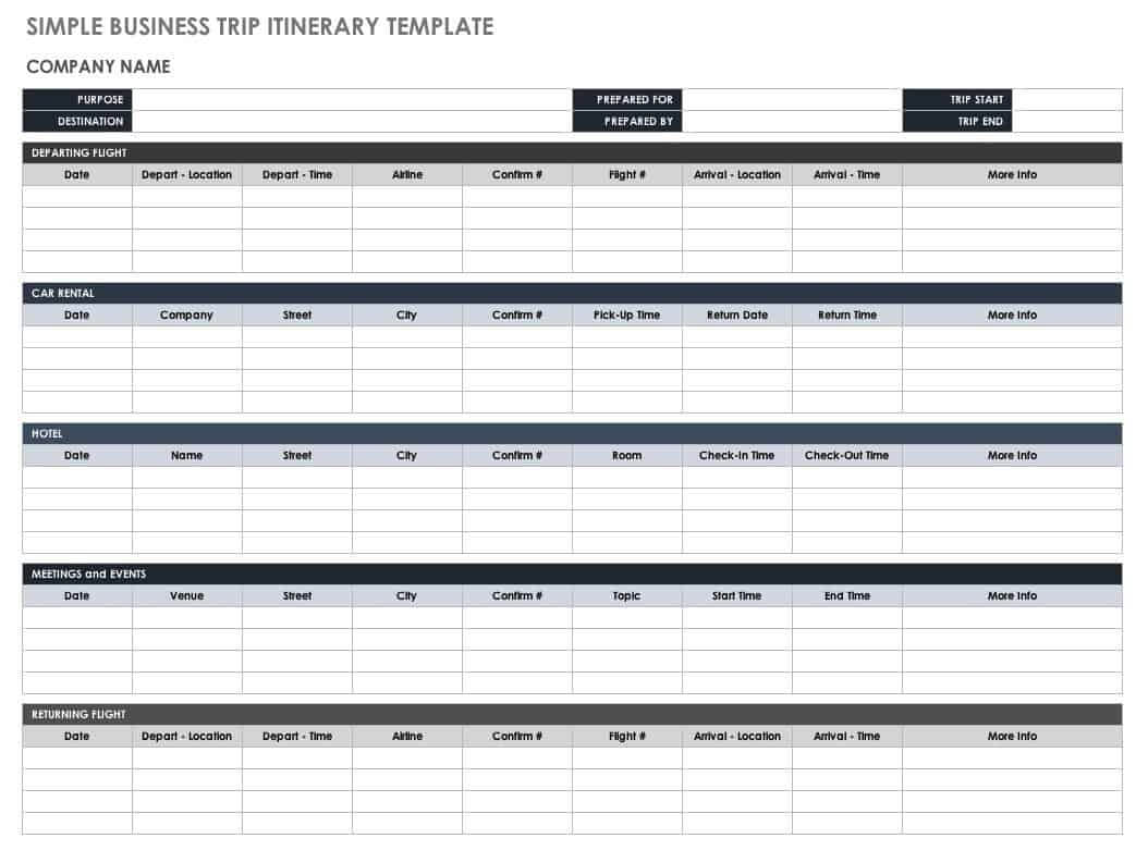 Free Itinerary Templates | Smartsheet For Blank Trip Itinerary Template