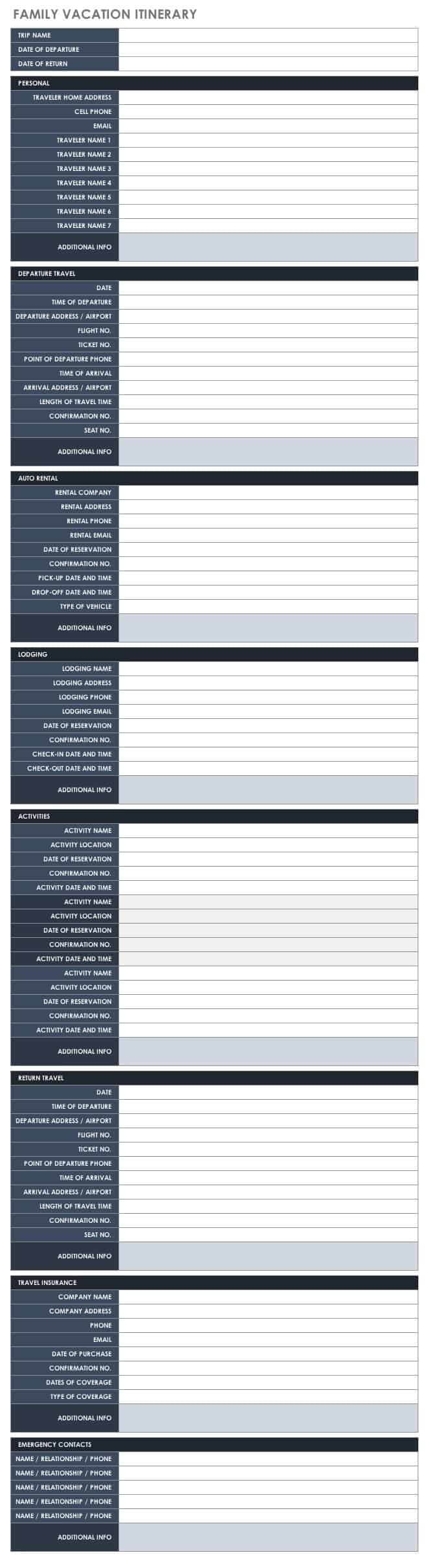 Free Itinerary Templates | Smartsheet Inside Business Travel Itinerary Template Word