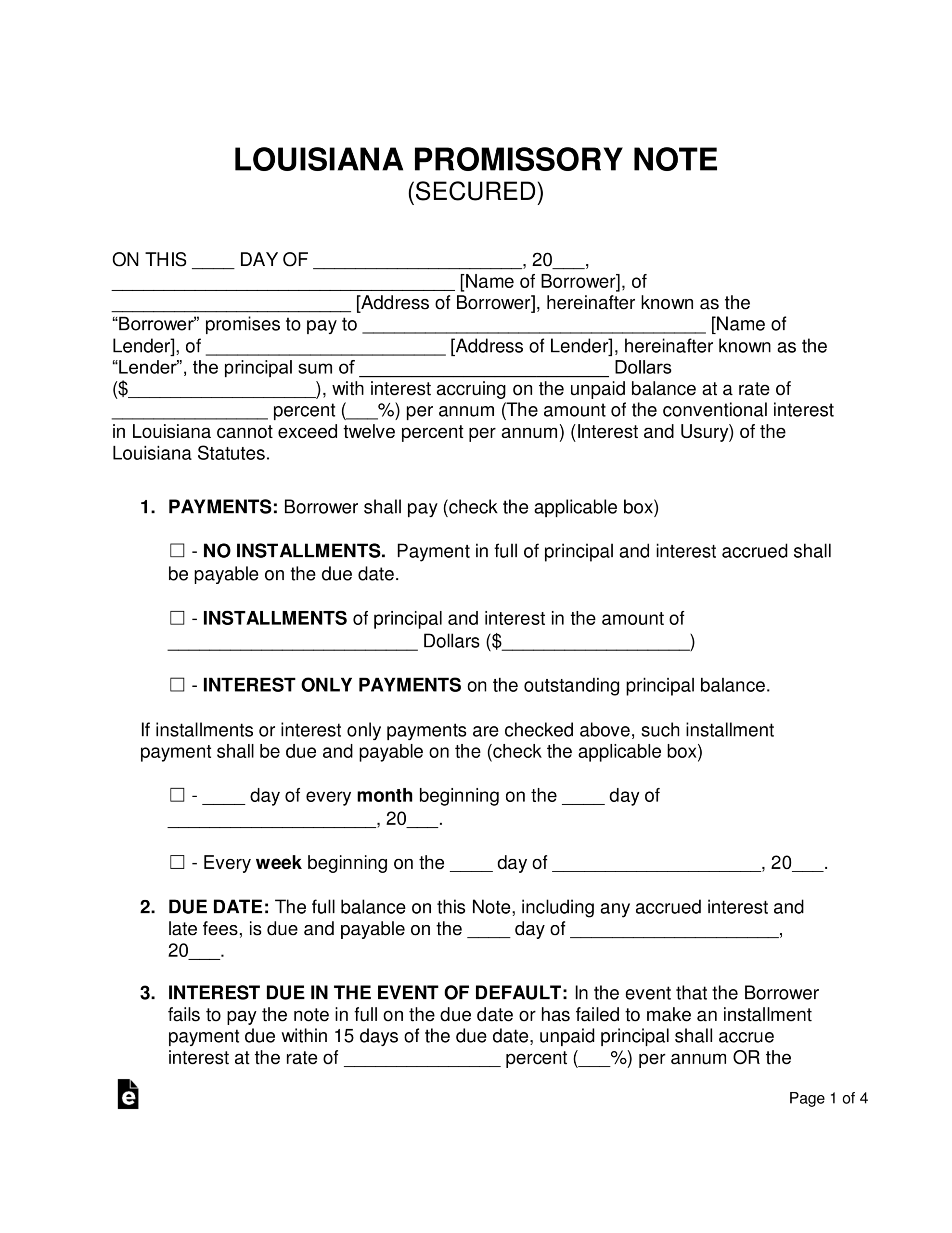 Free Louisiana Secured Promissory Note Template – Word | Pdf For Auto Promissory Note Template