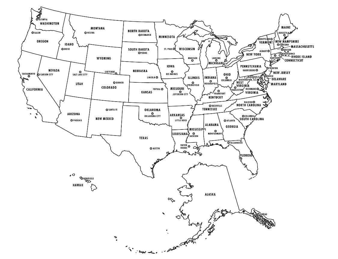 Free Map Of The United States Black And White Printable For Blank Template Of The United States