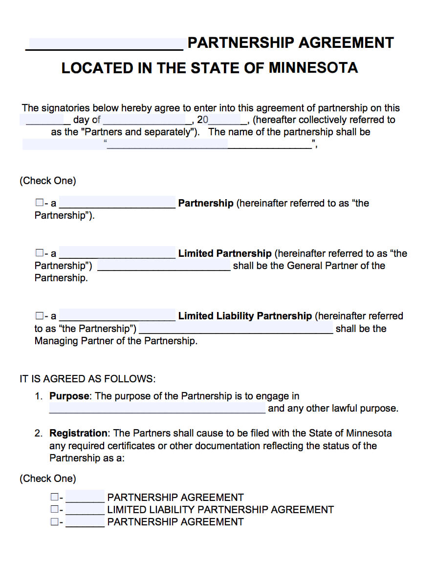 Free Minnesota Partnership Agreement Template | Pdf | Word | Intended For Business Contract Template For Partnership