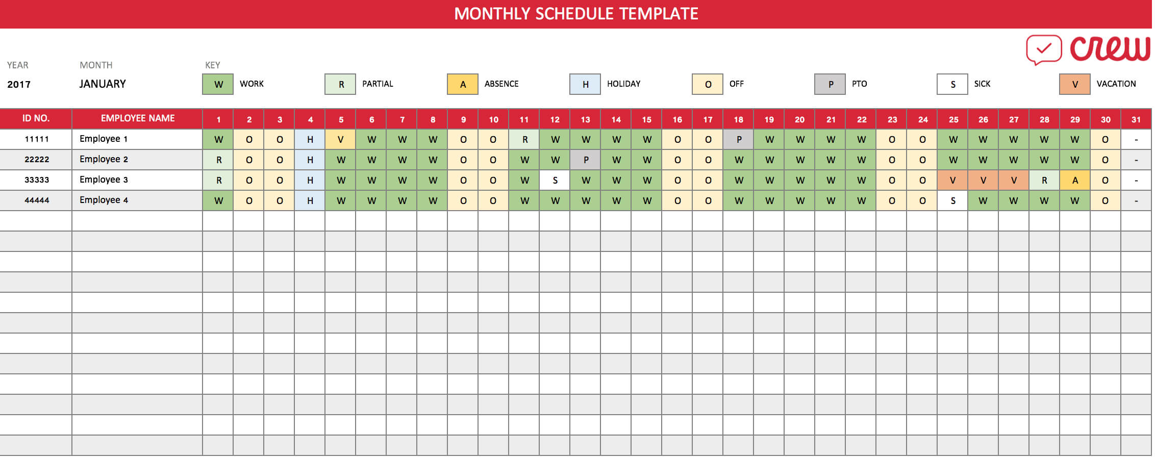 Free Monthly Work Schedule Template – Crew With Blank Monthly Work Schedule Template