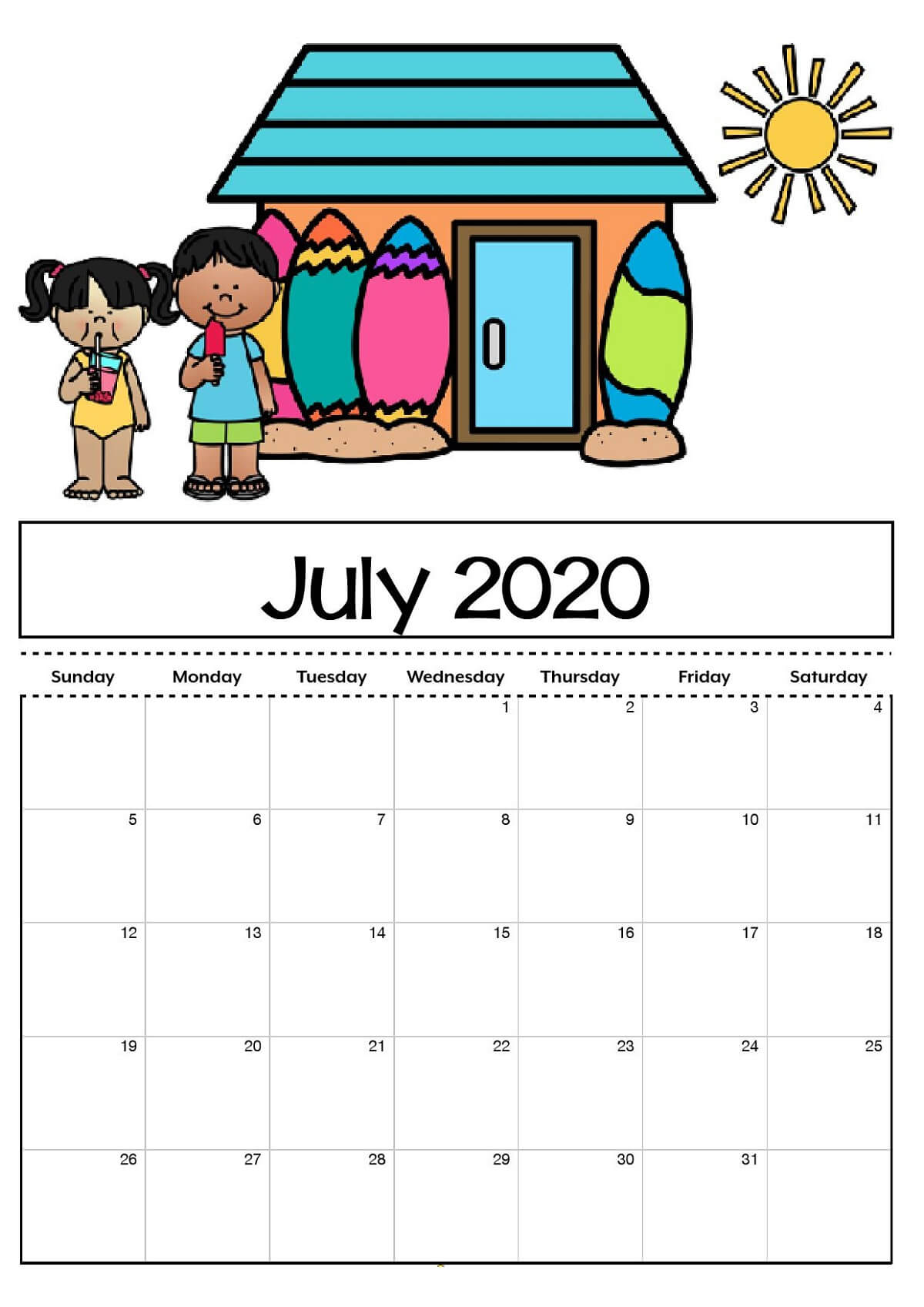 Free Printable Calendar Templates 2020 For Kids In Home For Blank Calendar Template For Kids