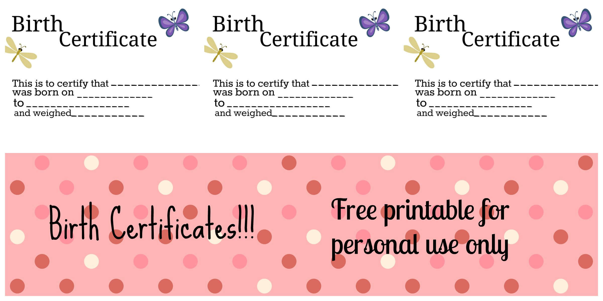 Free Printable: Doll Birth Certificates And Announcements Inside Baby Doll Birth Certificate Template