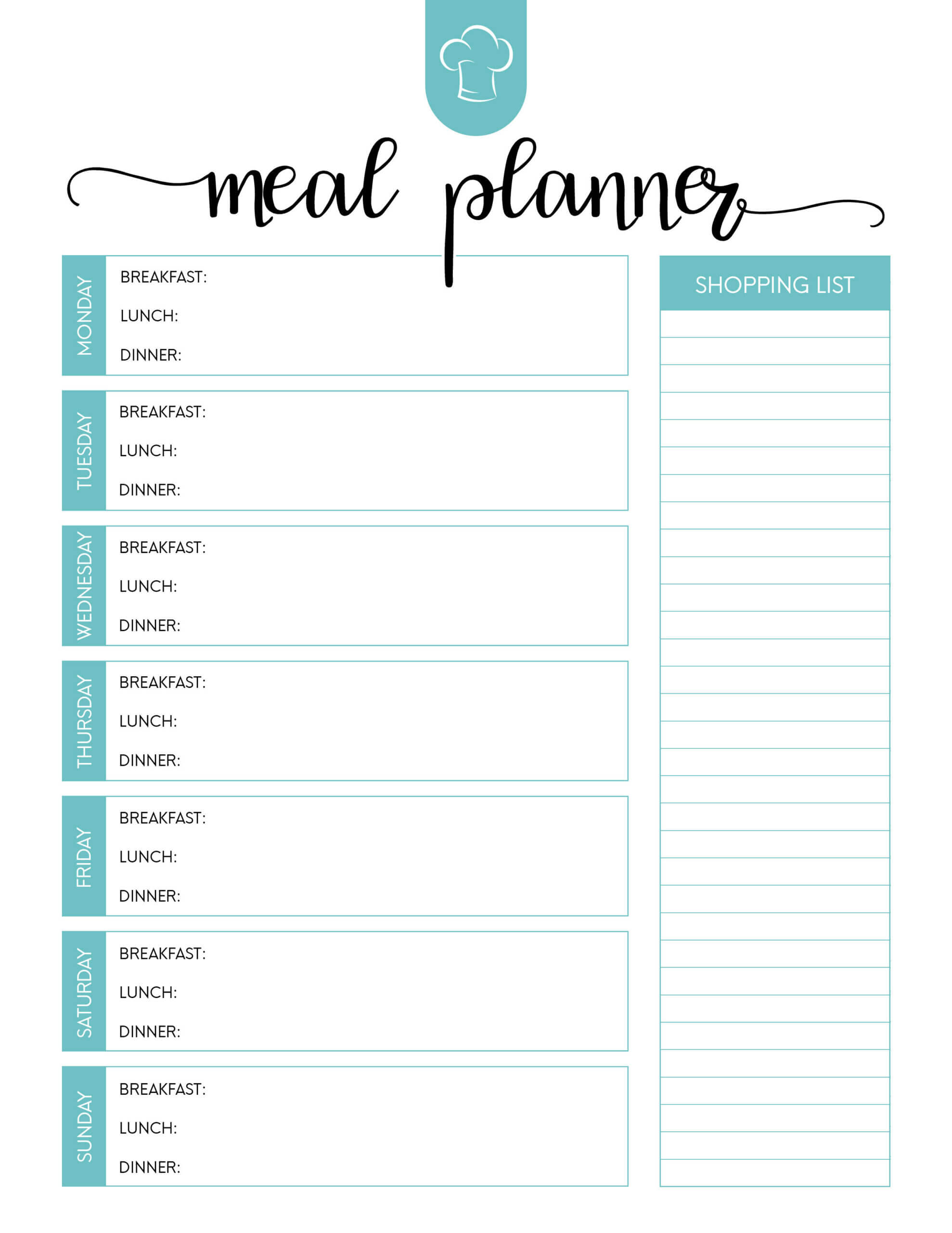 Free Printable Meal Planner Set – The Cottage Market With Blank Meal Plan Template