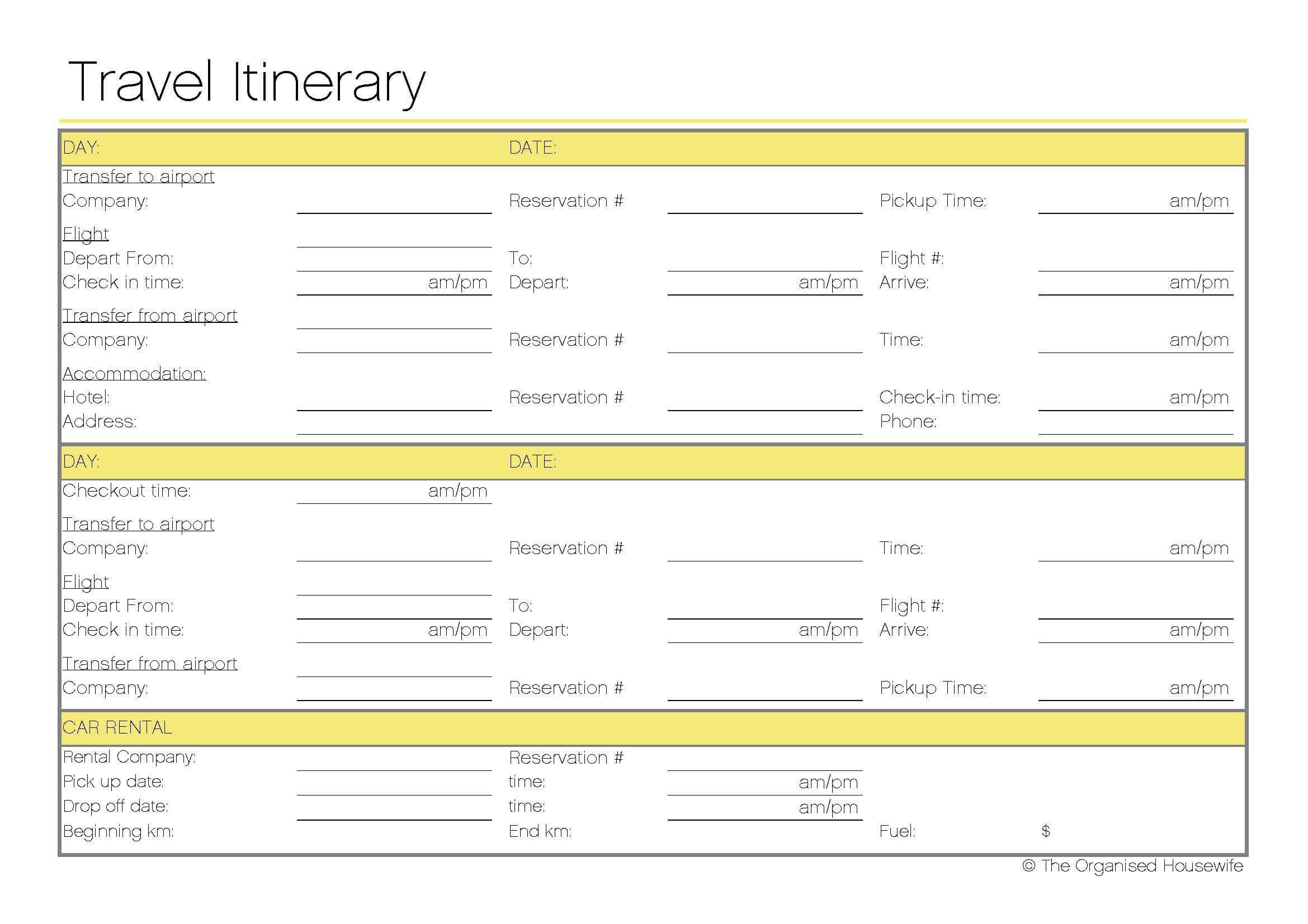 Free Printable Travel Itinerary Template | Template Business Regarding Business Travel Itinerary Template Word