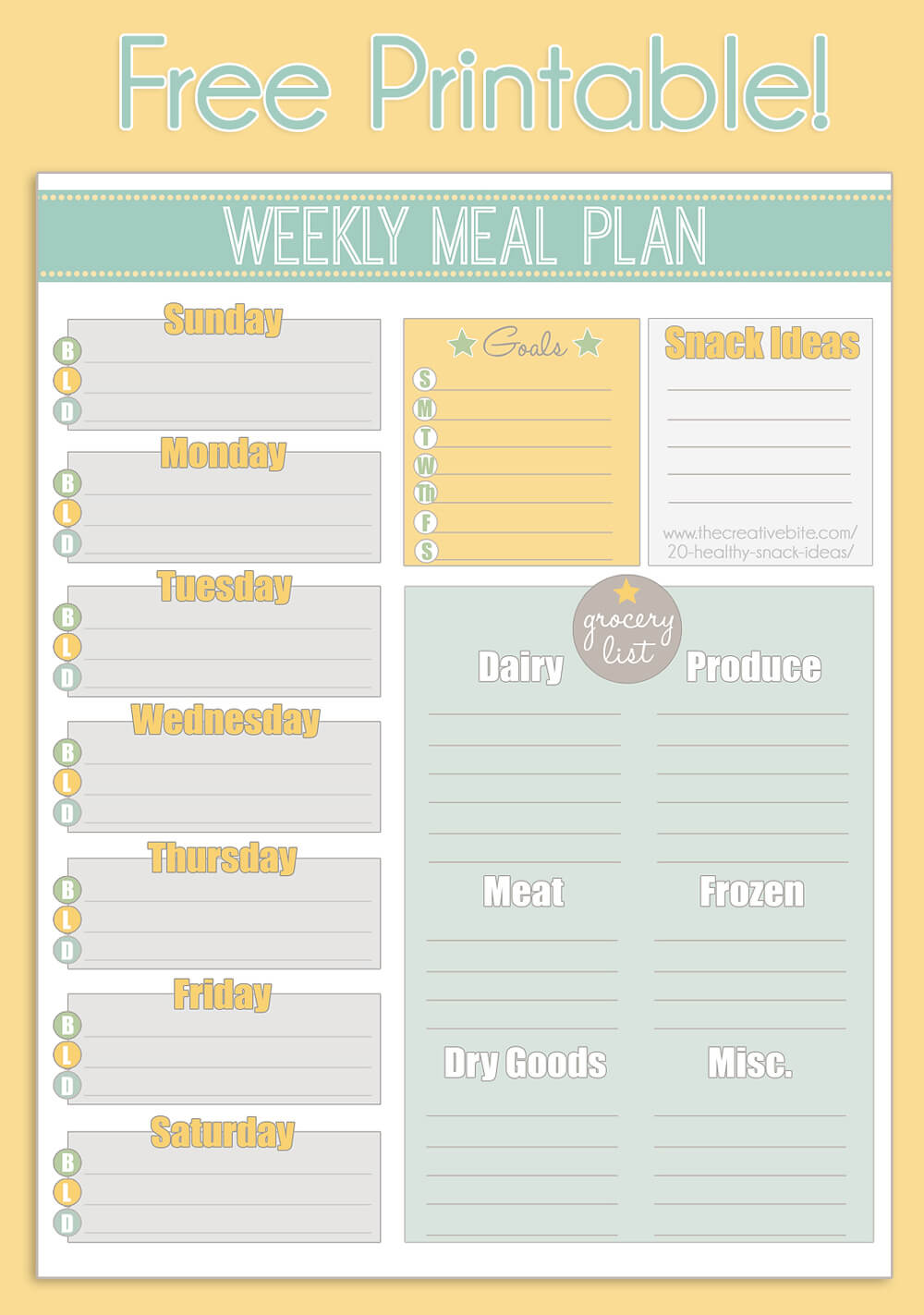 Free Printable Weekly Meal Planner + Calendar Pertaining To Blank Meal Plan Template