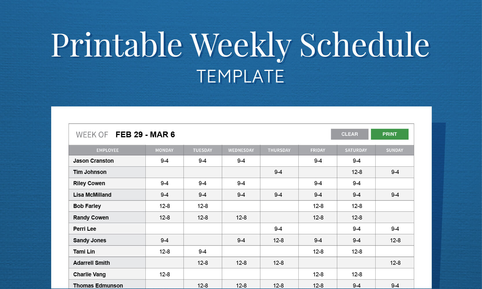 Free Printable Weekly Work Schedule Template For Employee Regarding Blank Monthly Work Schedule Template