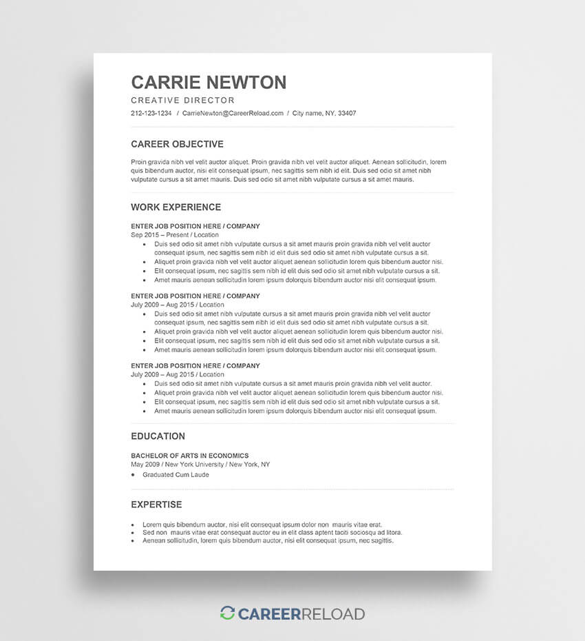 Free Word Resume Templates – Free Microsoft Word Cv Templates Throughout Ats Friendly Resume Template