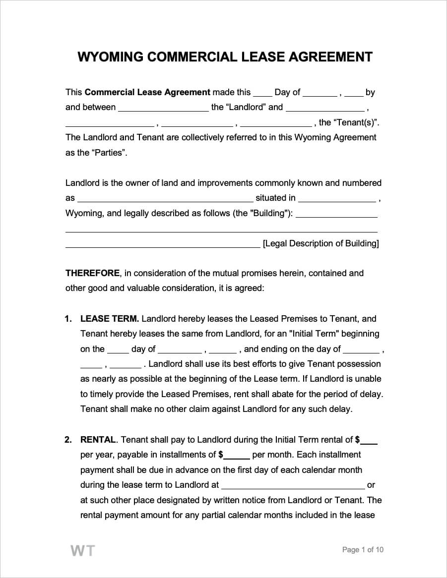 Free Wyoming Commercial Lease Agreement | Pdf | Word | Rtf Throughout Business Lease Agreement Template