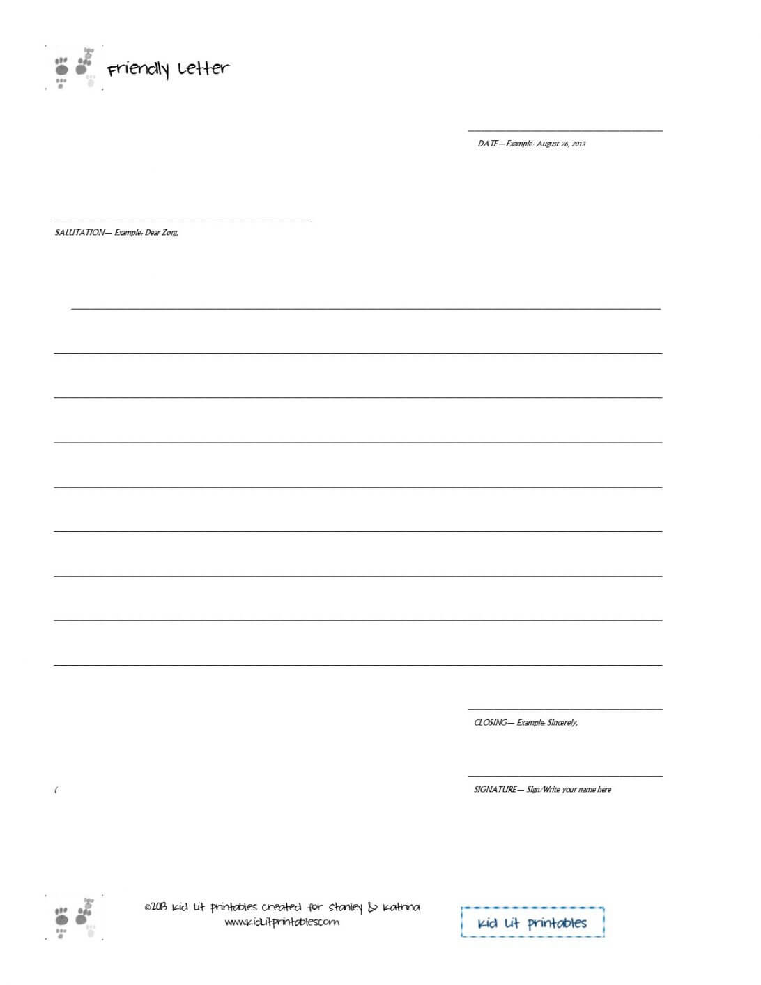 Friendly Letter Template Free For 2Nd Grade Printable In Blank Letter Writing Template For Kids