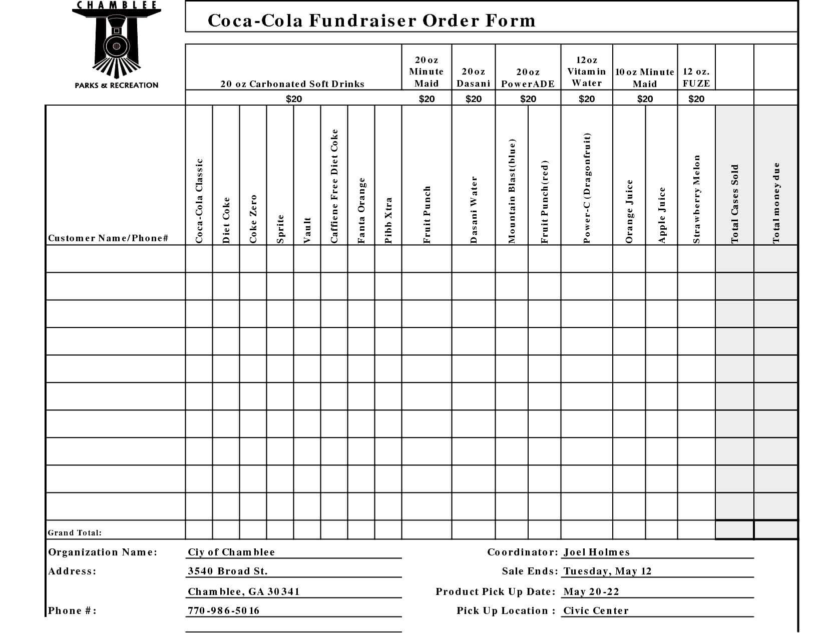 Fundraiser Order Form Templates – Word Excel Pdf Formats Intended For Blank Fundraiser Order Form Template