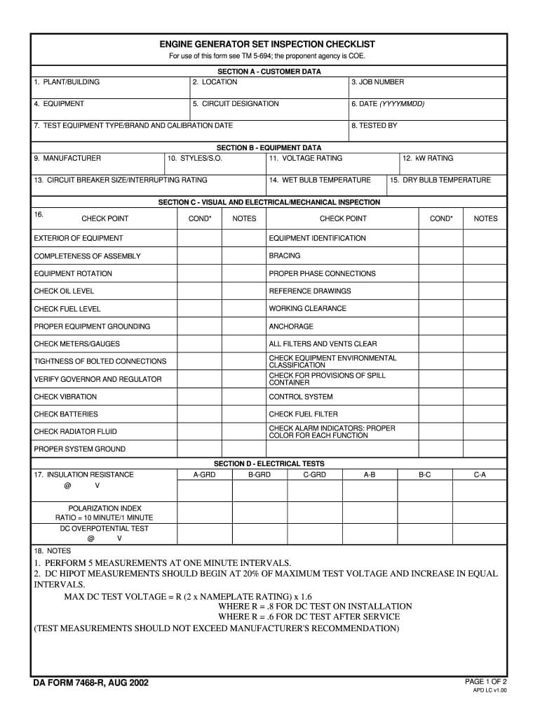 Generator Checklist Format – Fill Online, Printable Within Certificate Of Inspection Template