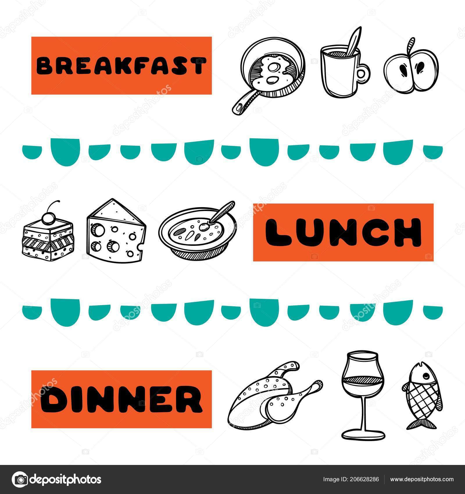 Hand Drawn Menu For Cafe With With Food And Breakfast, Lunch In Breakfast Lunch Dinner Menu Template