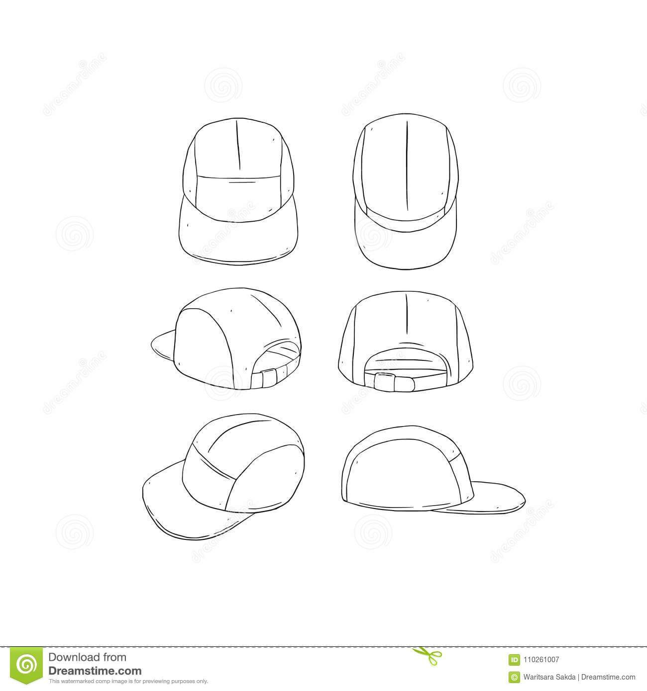 Hand Drawn Vector Illustration Of Blank 5 Panel Camp Hat,cap Within 5 Panel Hat Template