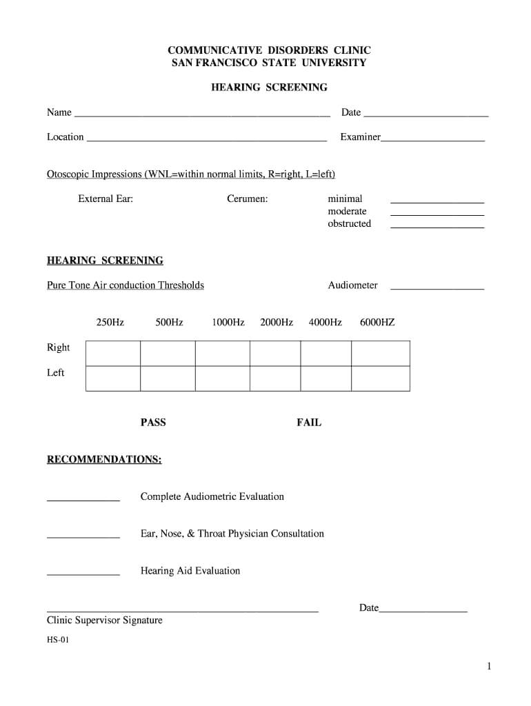 Hearing Screen Pdf - Fill Online, Printable, Fillable, Blank regarding Blank Audiogram Template Download Hearing Screen Pdf – Fill Online, Printable, Fillable, Blank Regarding Blank Audiogram Template Download
