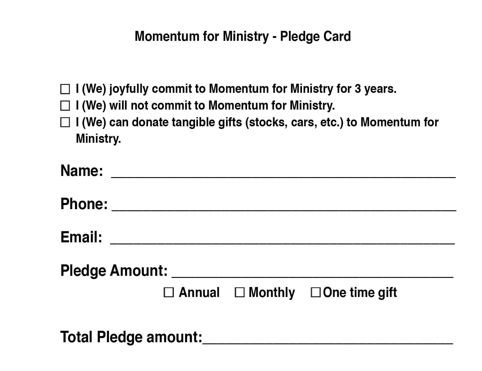 Hope Covenant Church: Chandler Az > Momentum For Ministry For Building Fund Pledge Card Template