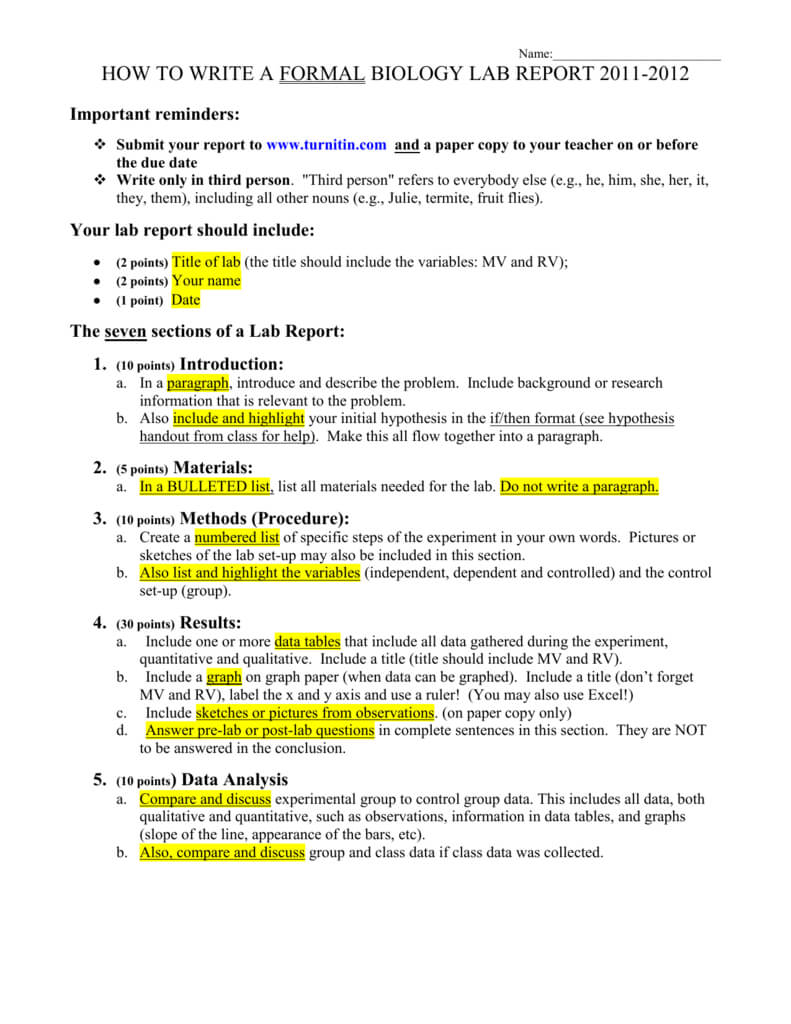 How To Write A Biology Lab Report Inside Biology Lab Report Template