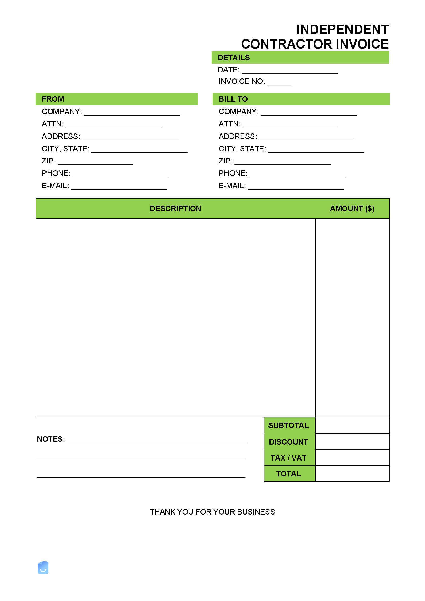 Independent Contractor (1099) Invoice Template | Invoice Maker With Regard To 1099 Invoice Template