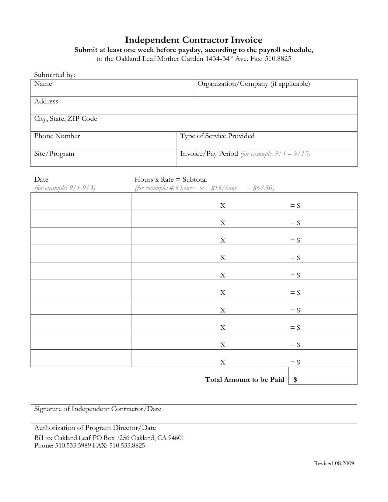Independent Contractor Invoice Template Excel | Invoice Example With Regard To 1099 Invoice Template