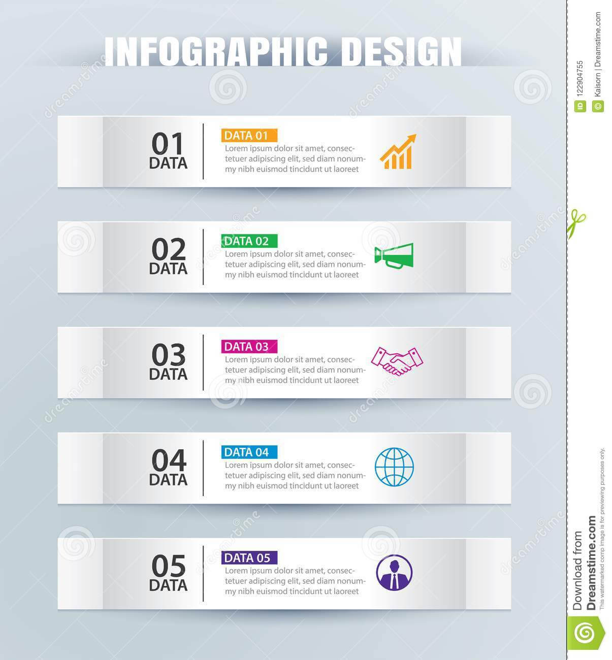 Infographics Tab In Horizontal Paper Index With 5 Data With Regard To 5 Tab Label Template