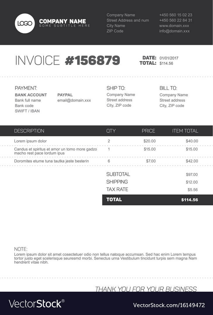 Invoice Template - Black And White Version With Black Invoice Template