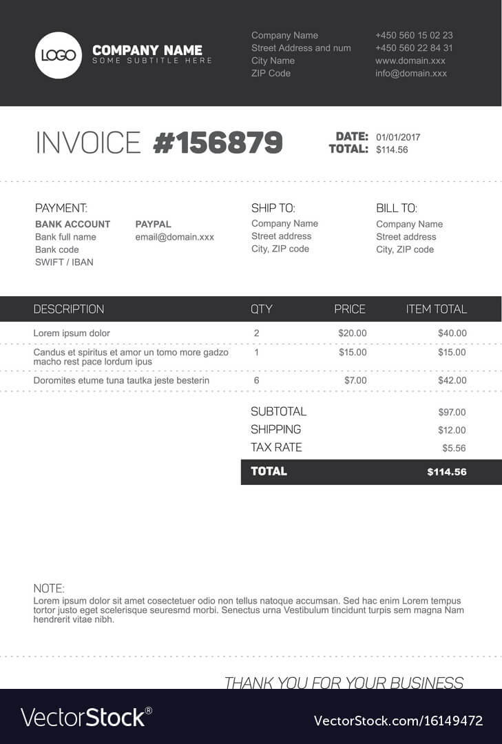 Invoice Template – Black And White Version With Black Invoice Template