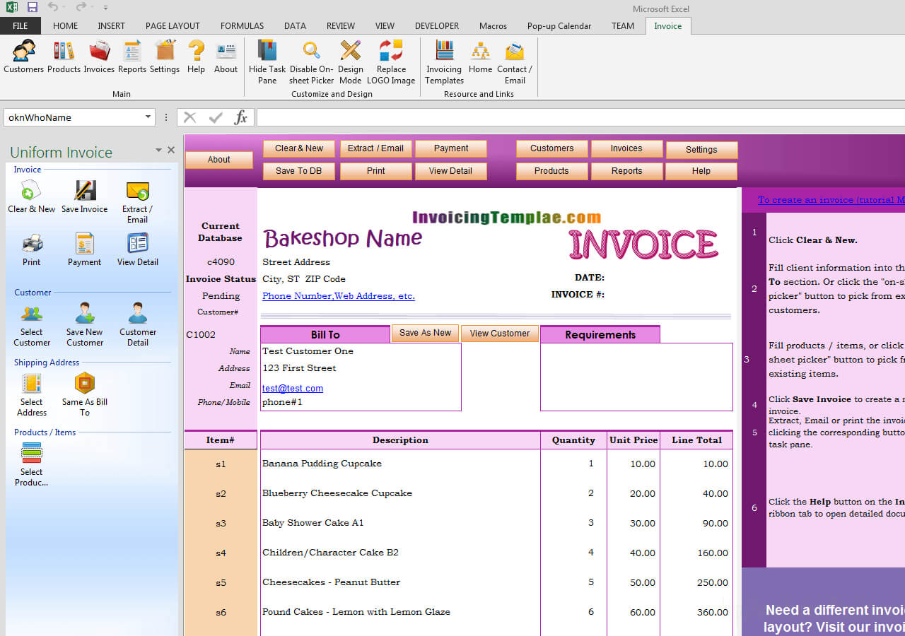Invoicing Format For Bakery And Cake Shop Pertaining To Bakery Invoice Template