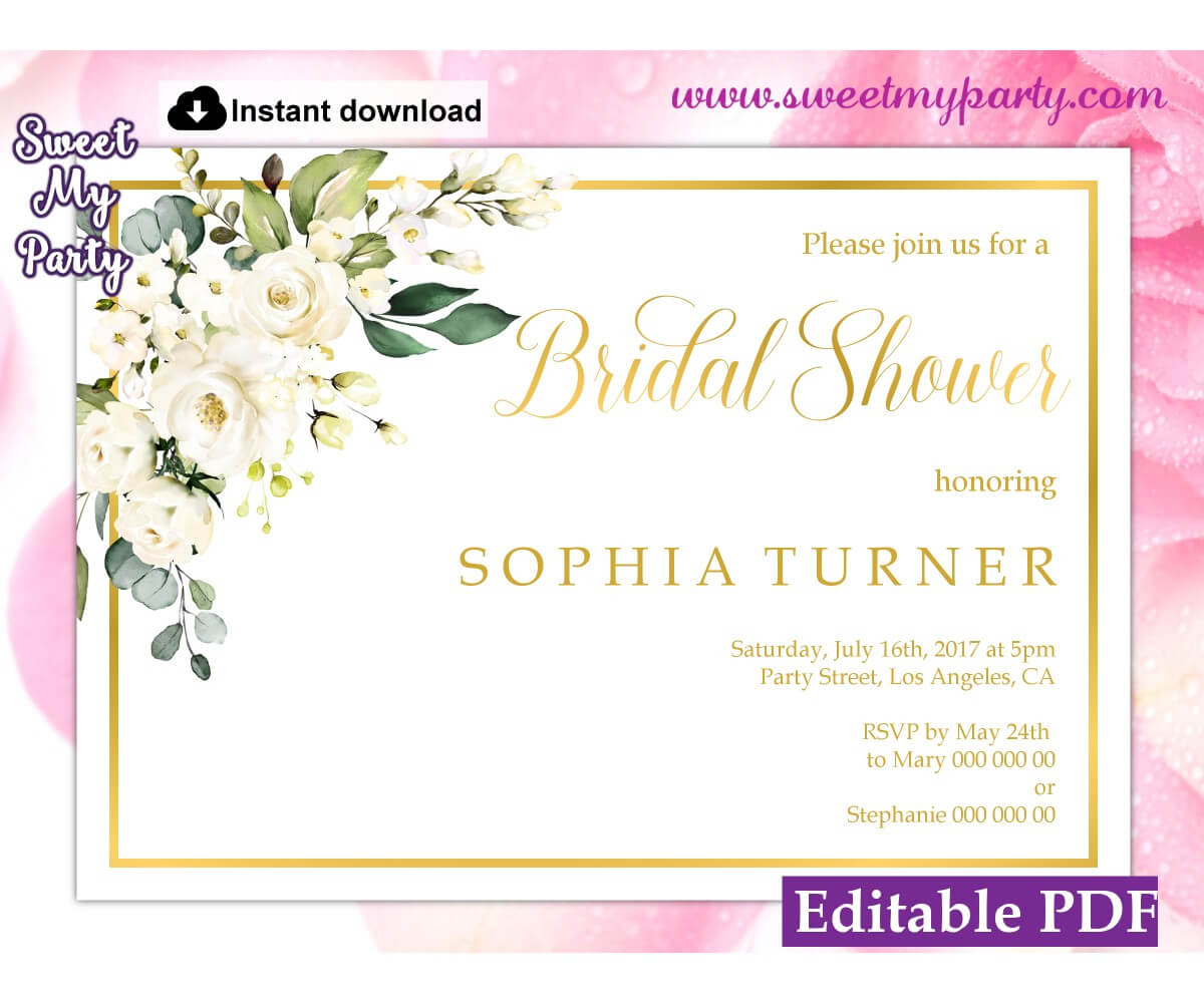 Ivory Roses Bridal Shower Invitation Template, (123) Within Bridal Shower Invite Template