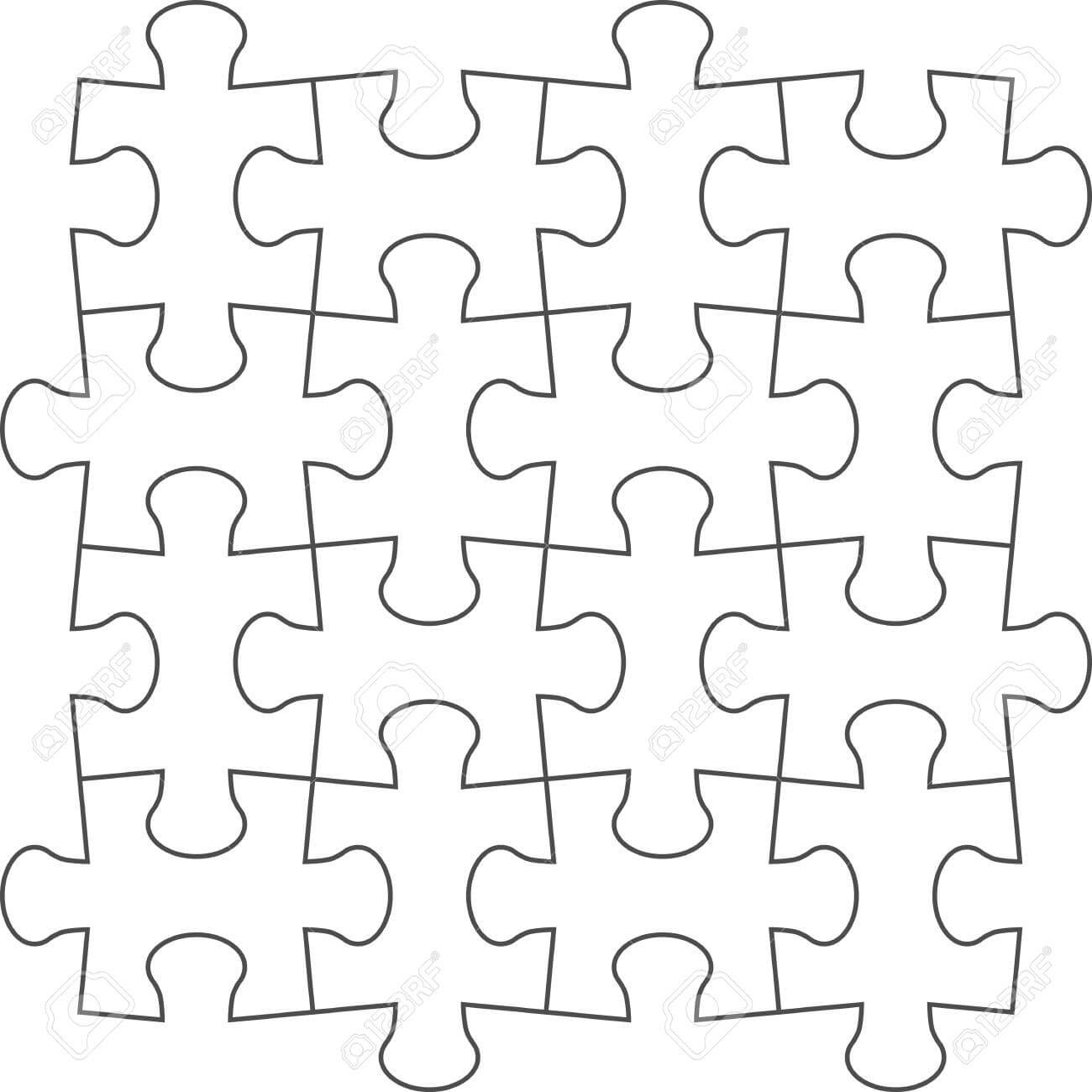 Jigsaw Puzzle Blank Template Of A Simple 4X4. White With A Black.. Within Blank Jigsaw Piece Template